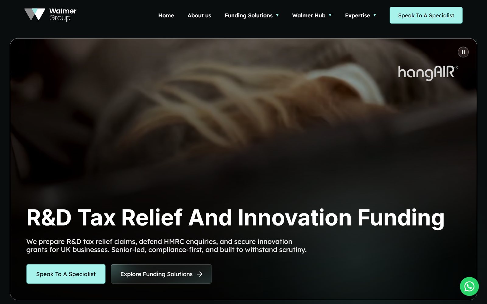 Redesigned Walmer Group homepage: R&D Tax Relief and Innovation Funding