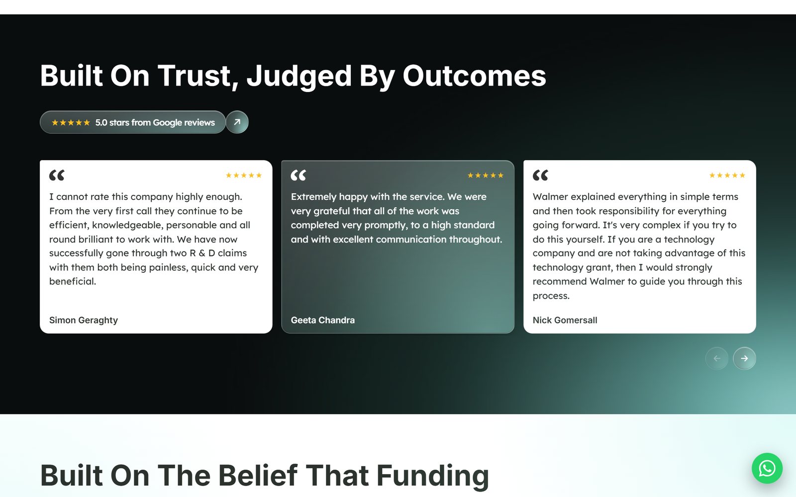 Client testimonials: Built on trust, judged by outcomes